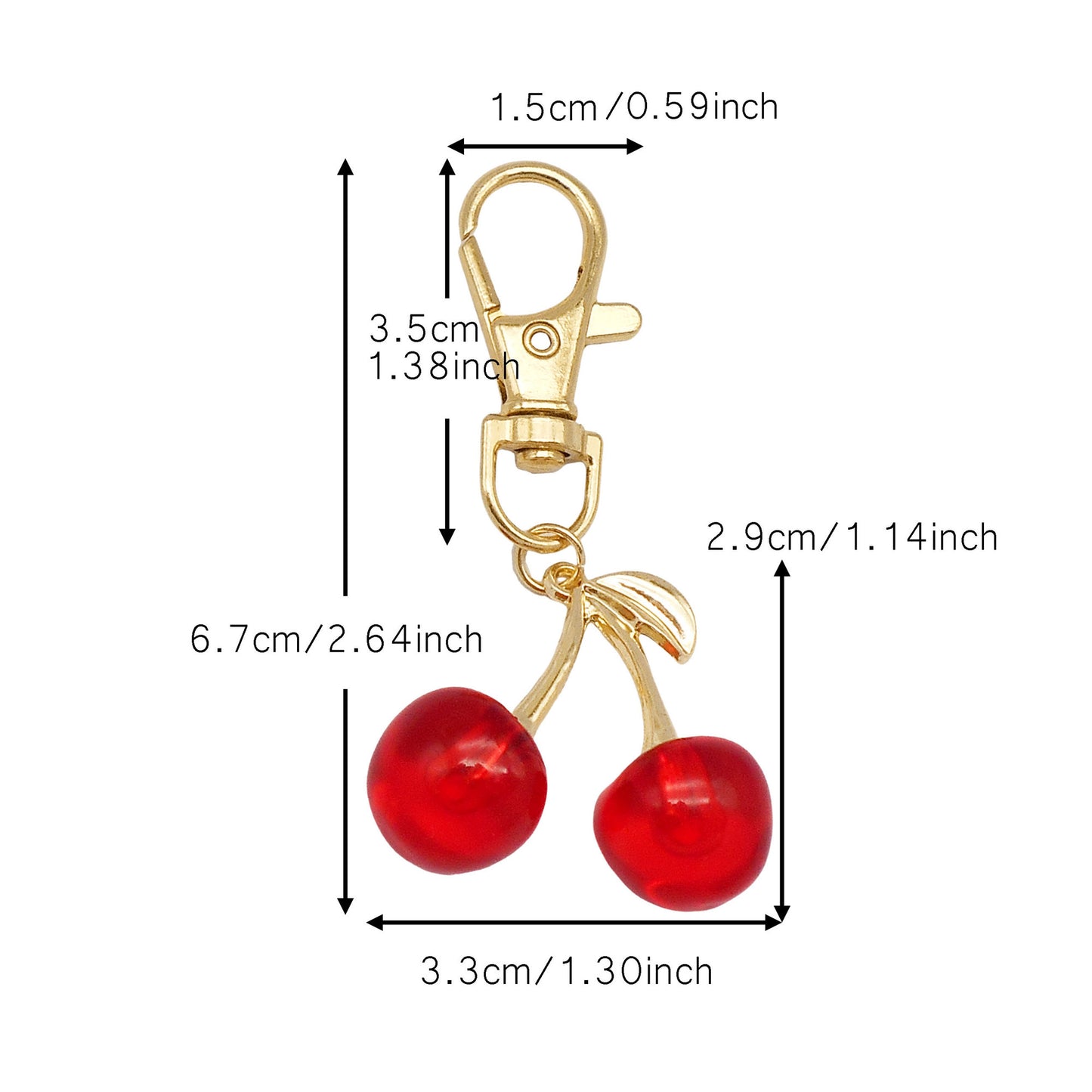 1/3pcs Acrylic Cherry Charm with Alloy Leaf 3D Fruit Pendant Keychains Dangle Bags Clothes Purses Hanging Decoration Jewelry Making Supplies