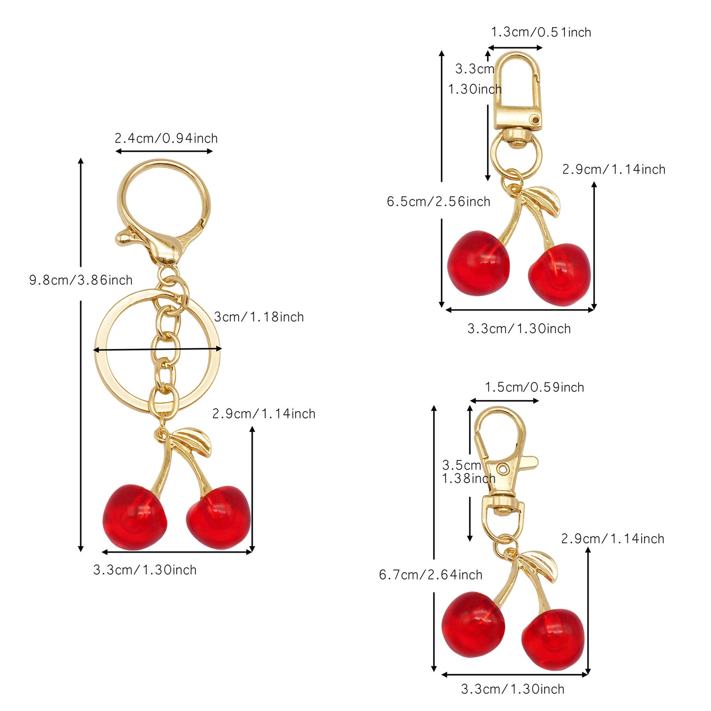 1/3pcs Acrylic Cherry Charm with Alloy Leaf 3D Fruit Pendant Keychains Dangle Bags Clothes Purses Hanging Decoration Jewelry Making Supplies