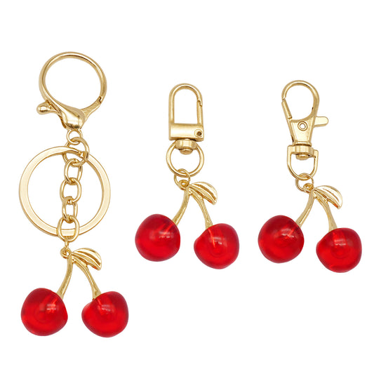 1/3pcs Acrylic Cherry Charm with Alloy Leaf 3D Fruit Pendant Keychains Dangle Bags Clothes Purses Hanging Decoration Jewelry Making Supplies