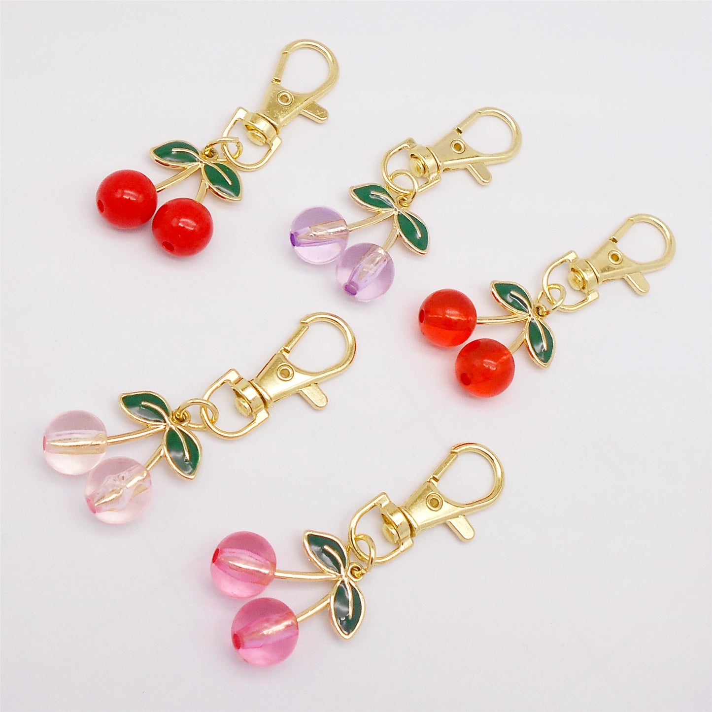1 Piece Acrylic Cherry Charms with Alloy Leaf,  3D Fruit Pendants with Clasp, Key Chain Dangle Jewelry Making Supplies Women Ladies Clothes Bags Purses Hanging Decor