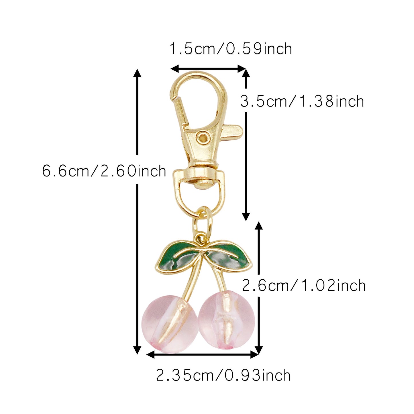 1 Piece Acrylic Cherry Charms with Alloy Leaf,  3D Fruit Pendants with Clasp, Key Chain Dangle Jewelry Making Supplies Women Ladies Clothes Bags Purses Hanging Decor