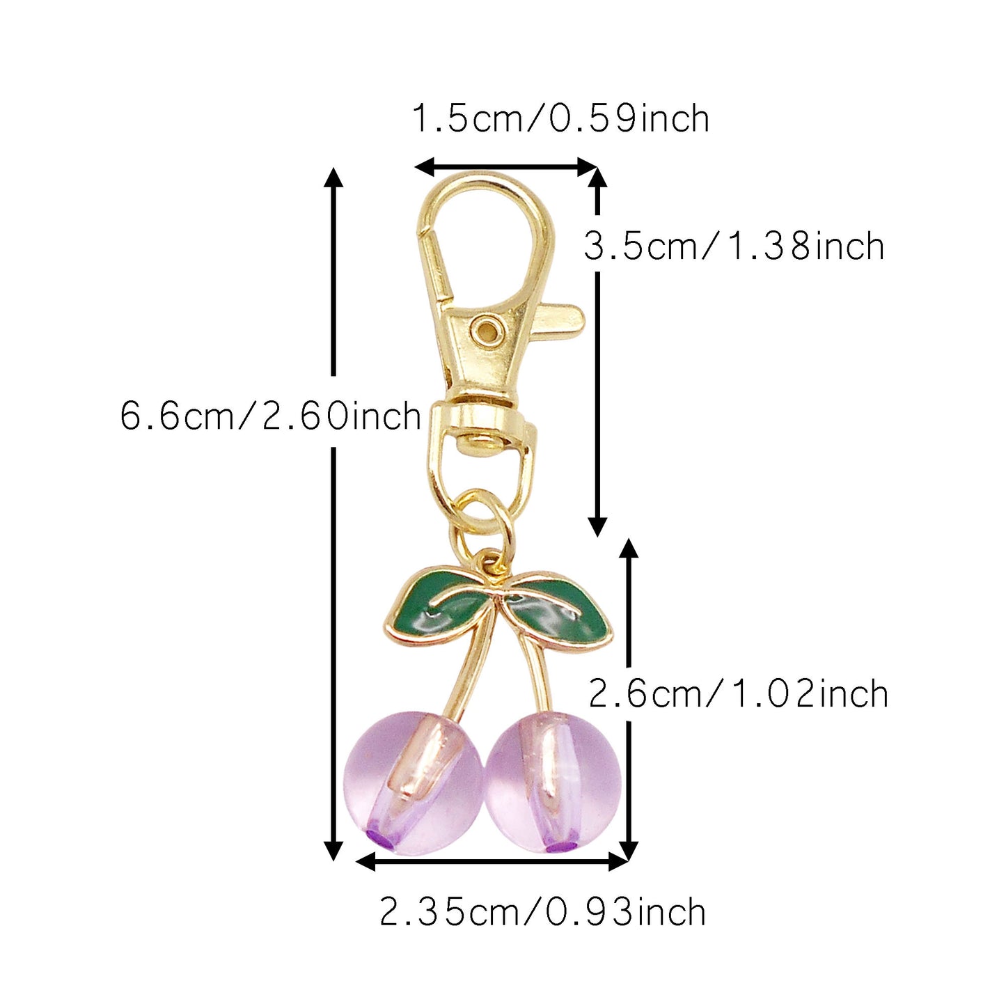1 Piece Acrylic Cherry Charms with Alloy Leaf,  3D Fruit Pendants with Clasp, Key Chain Dangle Jewelry Making Supplies Women Ladies Clothes Bags Purses Hanging Decor