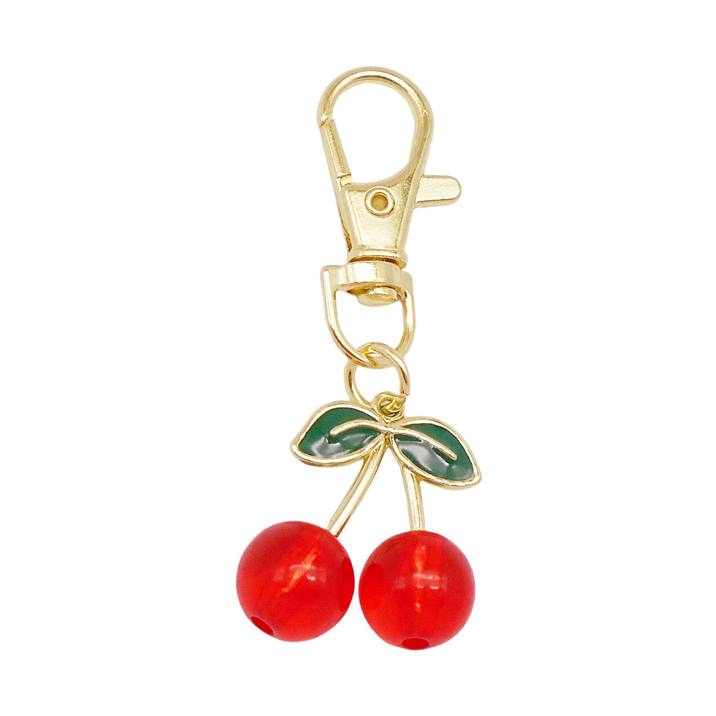 1 Piece Acrylic Cherry Charms with Alloy Leaf,  3D Fruit Pendants with Clasp, Key Chain Dangle Jewelry Making Supplies Women Ladies Clothes Bags Purses Hanging Decor