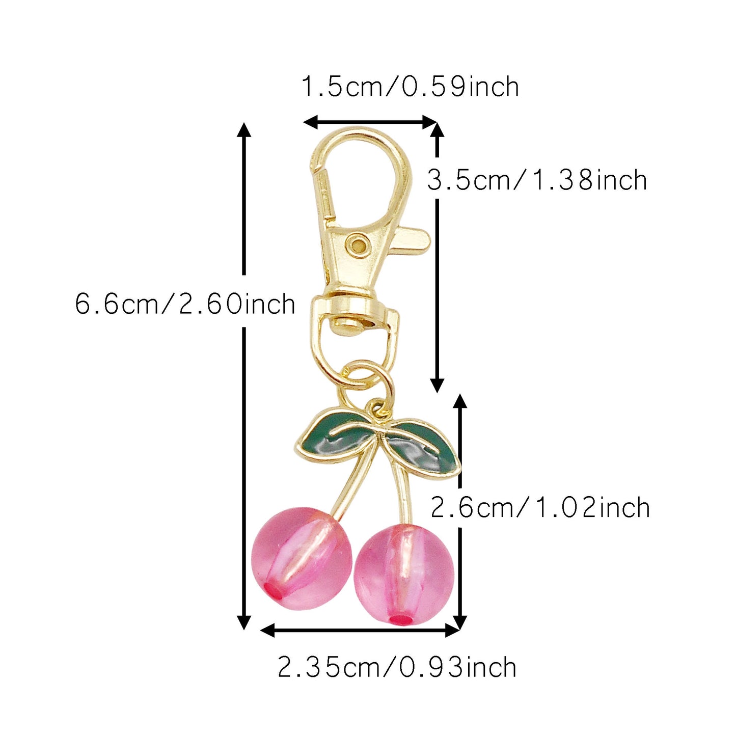 1 Piece Acrylic Cherry Charms with Alloy Leaf,  3D Fruit Pendants with Clasp, Key Chain Dangle Jewelry Making Supplies Women Ladies Clothes Bags Purses Hanging Decor