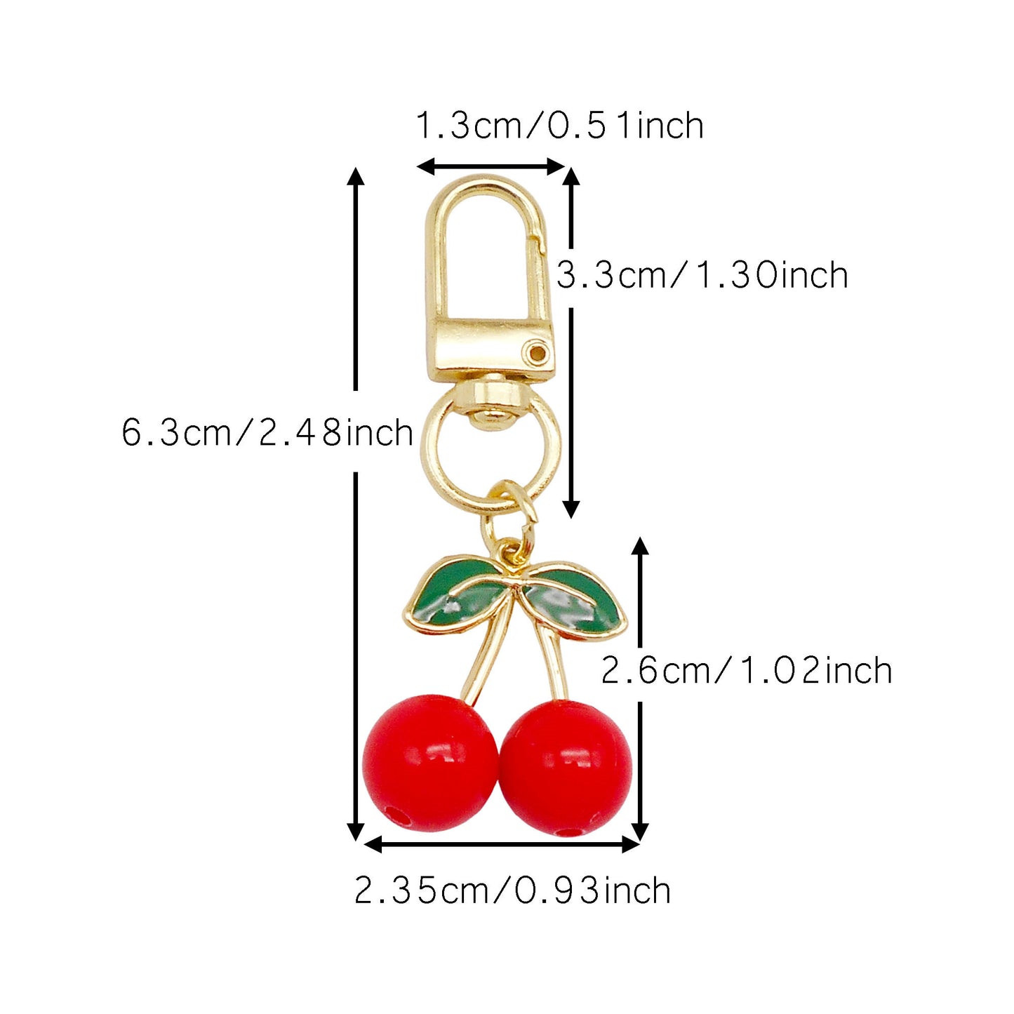 1 Piece Acrylic Cherry Charms with Alloy Leaf,  3D Fruit Pendants with Clasp, Key Chain Dangle Jewelry Making Supplies Women Ladies Clothes Bags Purses Hanging Decor