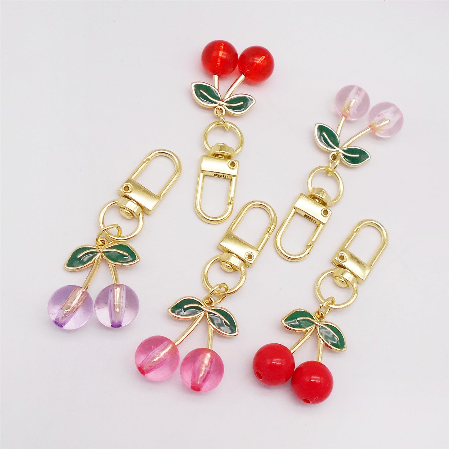 1 Piece Acrylic Cherry Charms with Alloy Leaf,  3D Fruit Pendants with Clasp, Key Chain Dangle Jewelry Making Supplies Women Ladies Clothes Bags Purses Hanging Decor