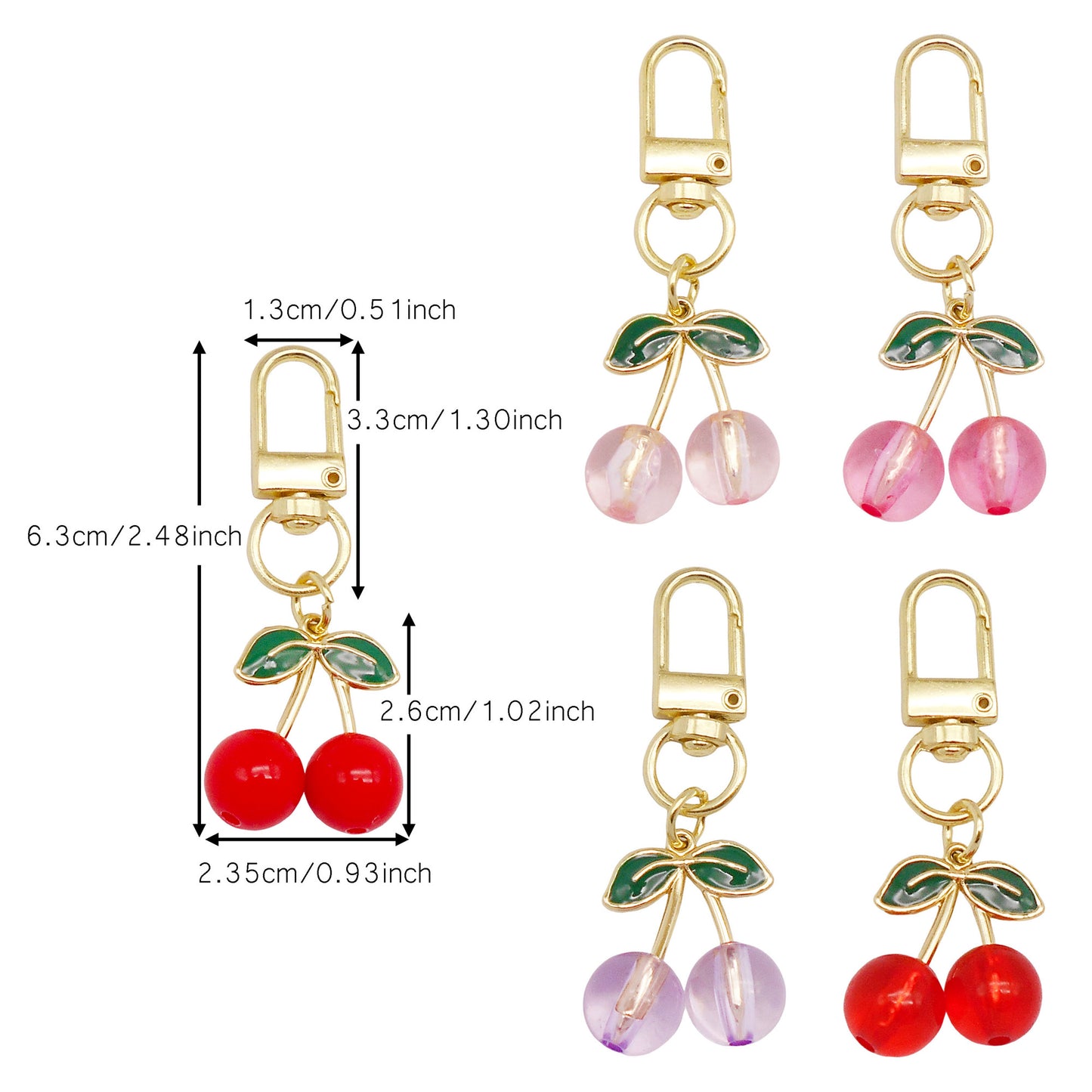 1 Piece Acrylic Cherry Charms with Alloy Leaf,  3D Fruit Pendants with Clasp, Key Chain Dangle Jewelry Making Supplies Women Ladies Clothes Bags Purses Hanging Decor