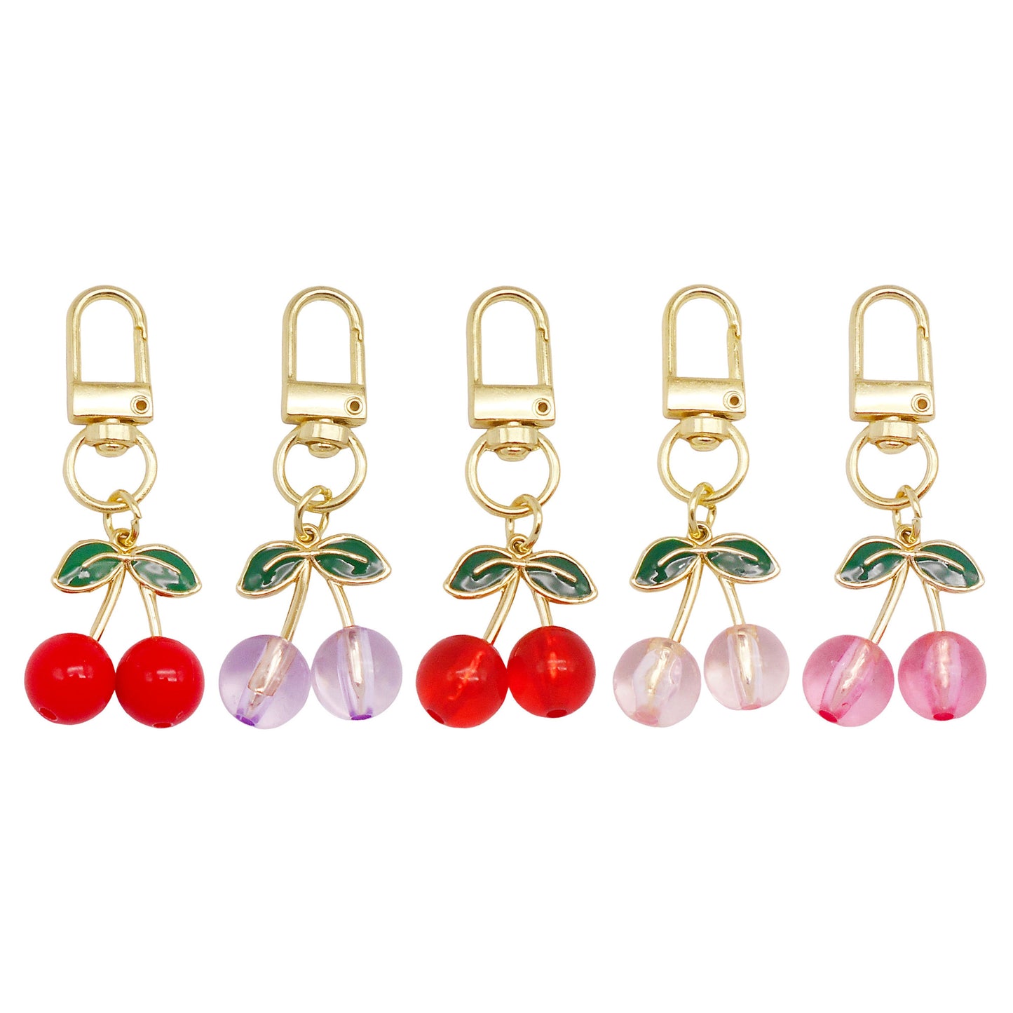 1 Piece Acrylic Cherry Charms with Alloy Leaf,  3D Fruit Pendants with Clasp, Key Chain Dangle Jewelry Making Supplies Women Ladies Clothes Bags Purses Hanging Decor