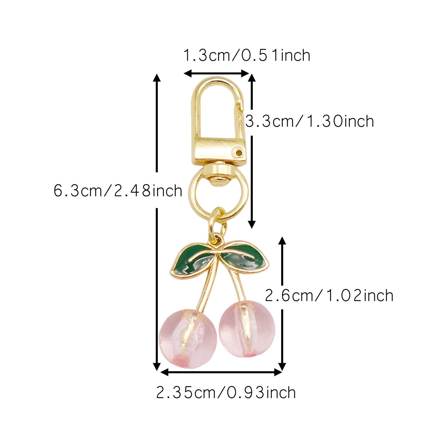 1 Piece Acrylic Cherry Charms with Alloy Leaf,  3D Fruit Pendants with Clasp, Key Chain Dangle Jewelry Making Supplies Women Ladies Clothes Bags Purses Hanging Decor