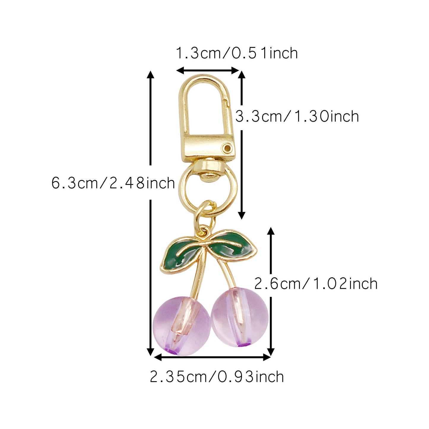 1 Piece Acrylic Cherry Charms with Alloy Leaf,  3D Fruit Pendants with Clasp, Key Chain Dangle Jewelry Making Supplies Women Ladies Clothes Bags Purses Hanging Decor