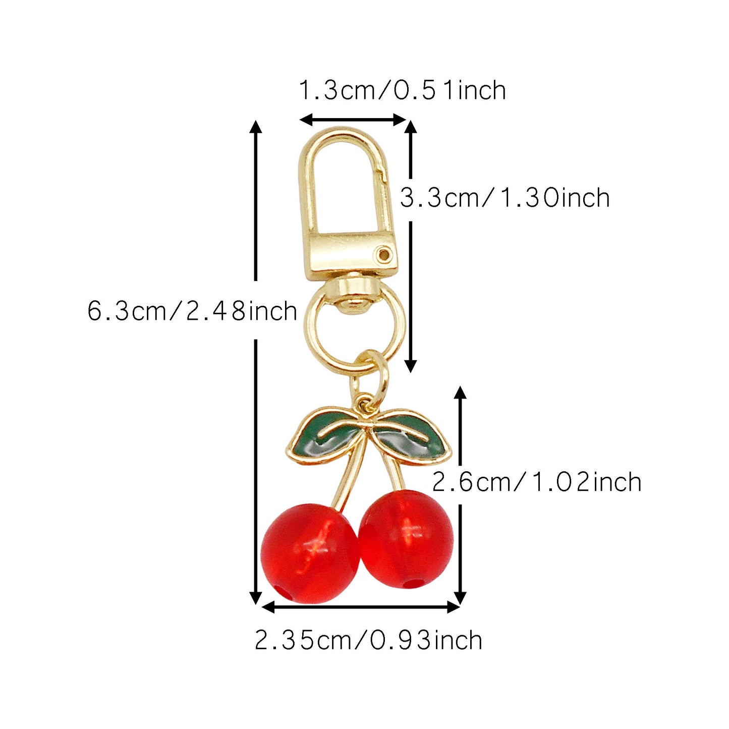 1 Piece Acrylic Cherry Charms with Alloy Leaf,  3D Fruit Pendants with Clasp, Key Chain Dangle Jewelry Making Supplies Women Ladies Clothes Bags Purses Hanging Decor