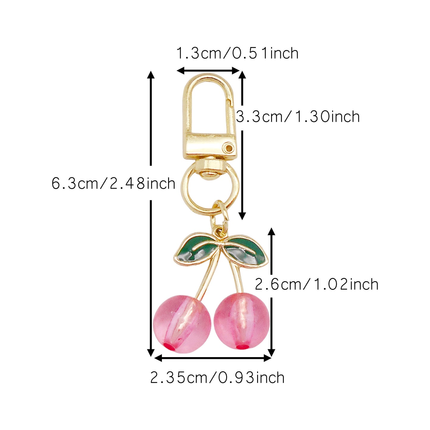 1 Piece Acrylic Cherry Charms with Alloy Leaf,  3D Fruit Pendants with Clasp, Key Chain Dangle Jewelry Making Supplies Women Ladies Clothes Bags Purses Hanging Decor