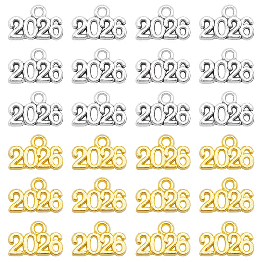 100pcs 14*9mm Alloy Number Charms Gold&Silver Color '2026' New Year Pendants for Jewelry Making Supplies DIY Crafts Decoration