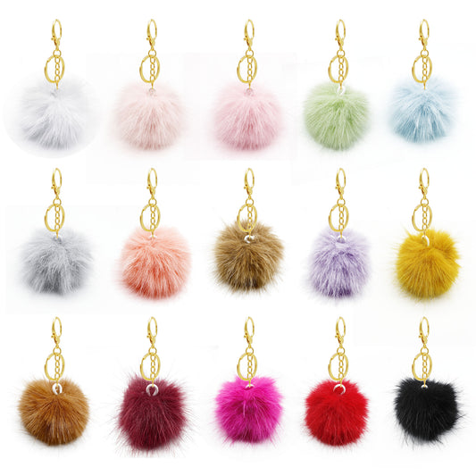 1 Piece Faux Rabbit Fur Pom pom Charms with Clasps Fluffy Ball Pendants Cute Jewelry Making Accessories Shoe Keychain Decoration Bags Purses Clothes Hanging Decor