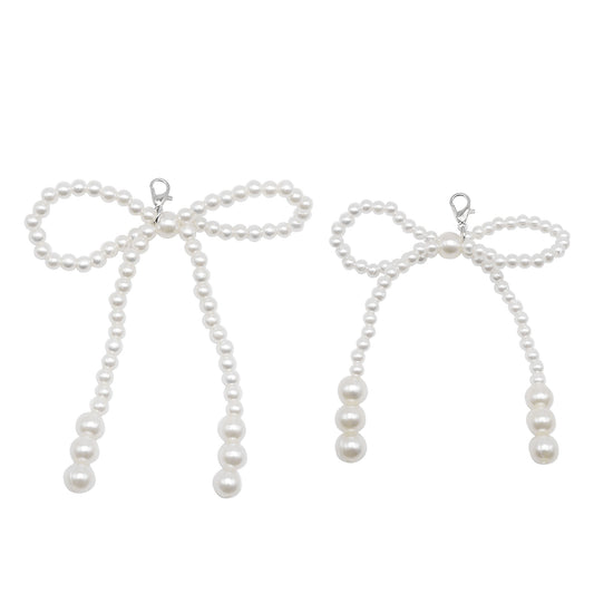 4pcs Handmade Imitation Pearl Bowknot Pendant with Lobster Clasp Shoe Charms Shoelace Clips Keychain Dangle Jewelry Making Accessories DIY Crafts Decor