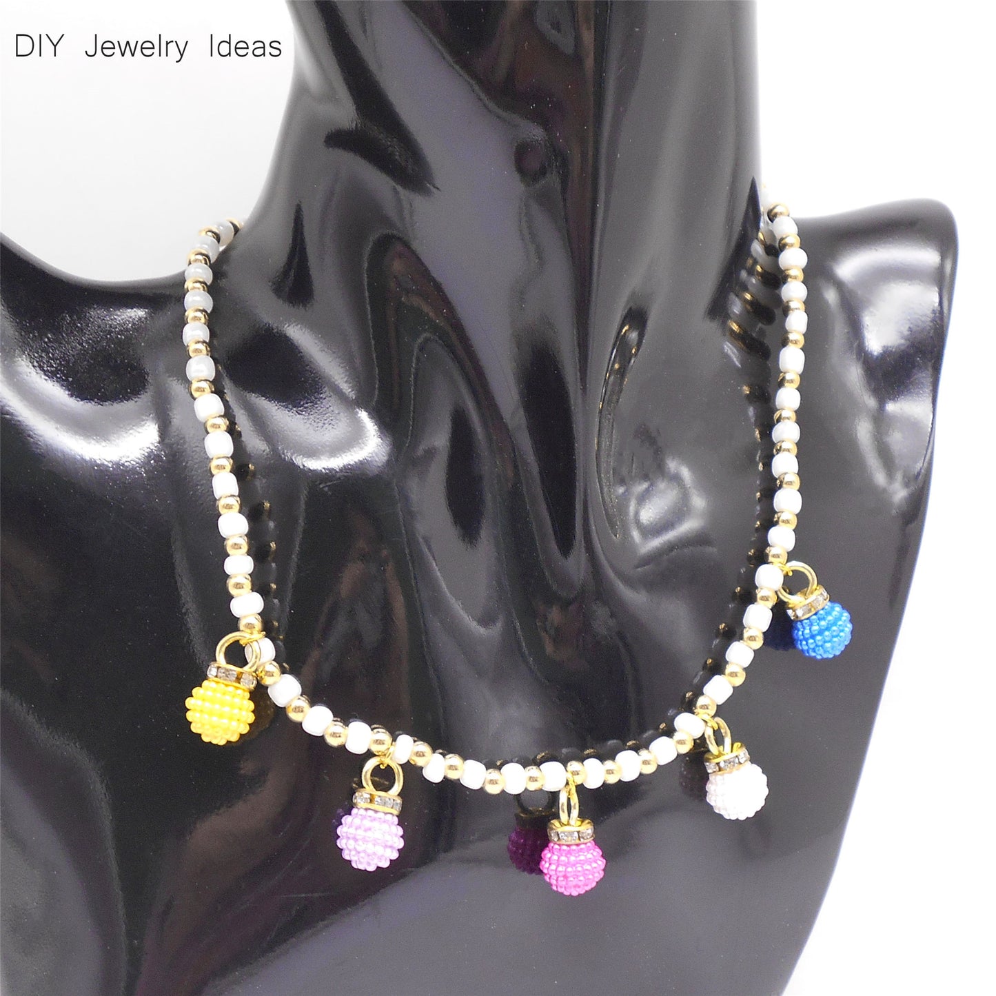 40pcs 17*10mm Faux Pearl Bayberry Shaped Plastic Charms with Crystal Rhinestones Round & Bubblegum Ball Pendants for Jewelry Necklace Bracelet Earring Making Accessories DIY Crafts Decor