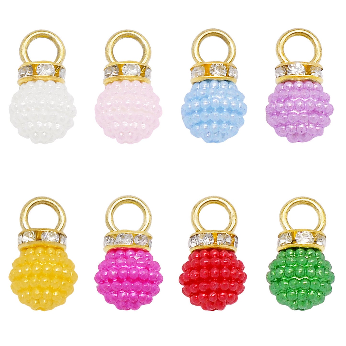 40pcs 17*10mm Faux Pearl Bayberry Shaped Plastic Charms with Crystal Rhinestones Round & Bubblegum Ball Pendants for Jewelry Necklace Bracelet Earring Making Accessories DIY Crafts Decor