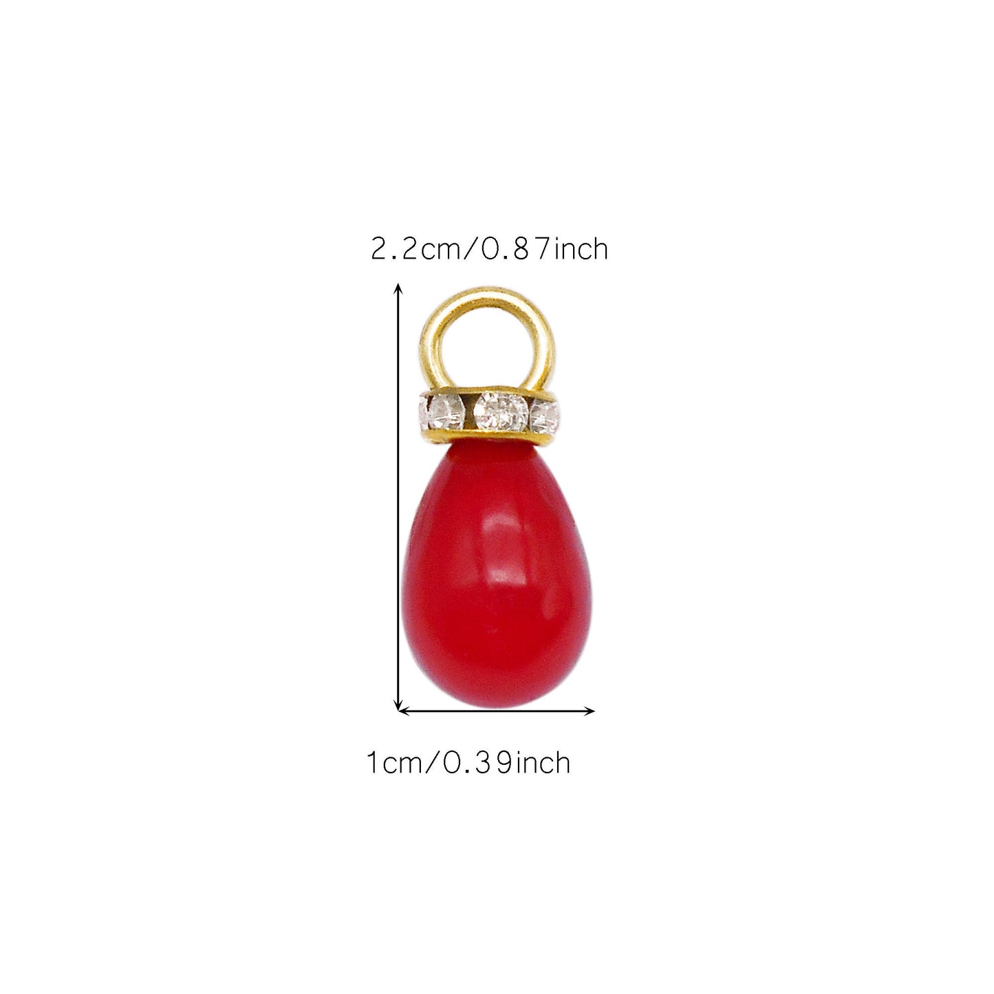 20pcs 10*22mm White&Red Teardrop Shaped Charms Faux Pearl Pendants with Crystal Rhinestones ABS Plastic Jewelry Accessories for Necklace Bracelet Earring Making Crafts Bag Purse Keychain Decor