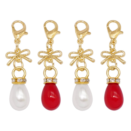 4pcs 48*10mm Gold Color Alloy Bowknot Pendant Charms with Teardrop Shaped Faux Pearl Dangles&Lobster Clasp Fashion Jewelry Accessories for Necklace Bracelet Earring Making Keychain Decor Shoes Bags Purses Hanging Decoration