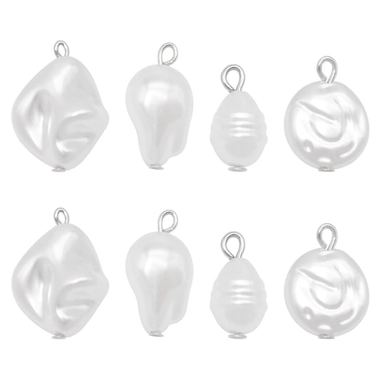8pcs High-Gloss Irregular Imitation Pearl Charms White Plastic Pendant Jewelry Making Accessories Necklace Bracelet Earring Decoration Crafts Decor