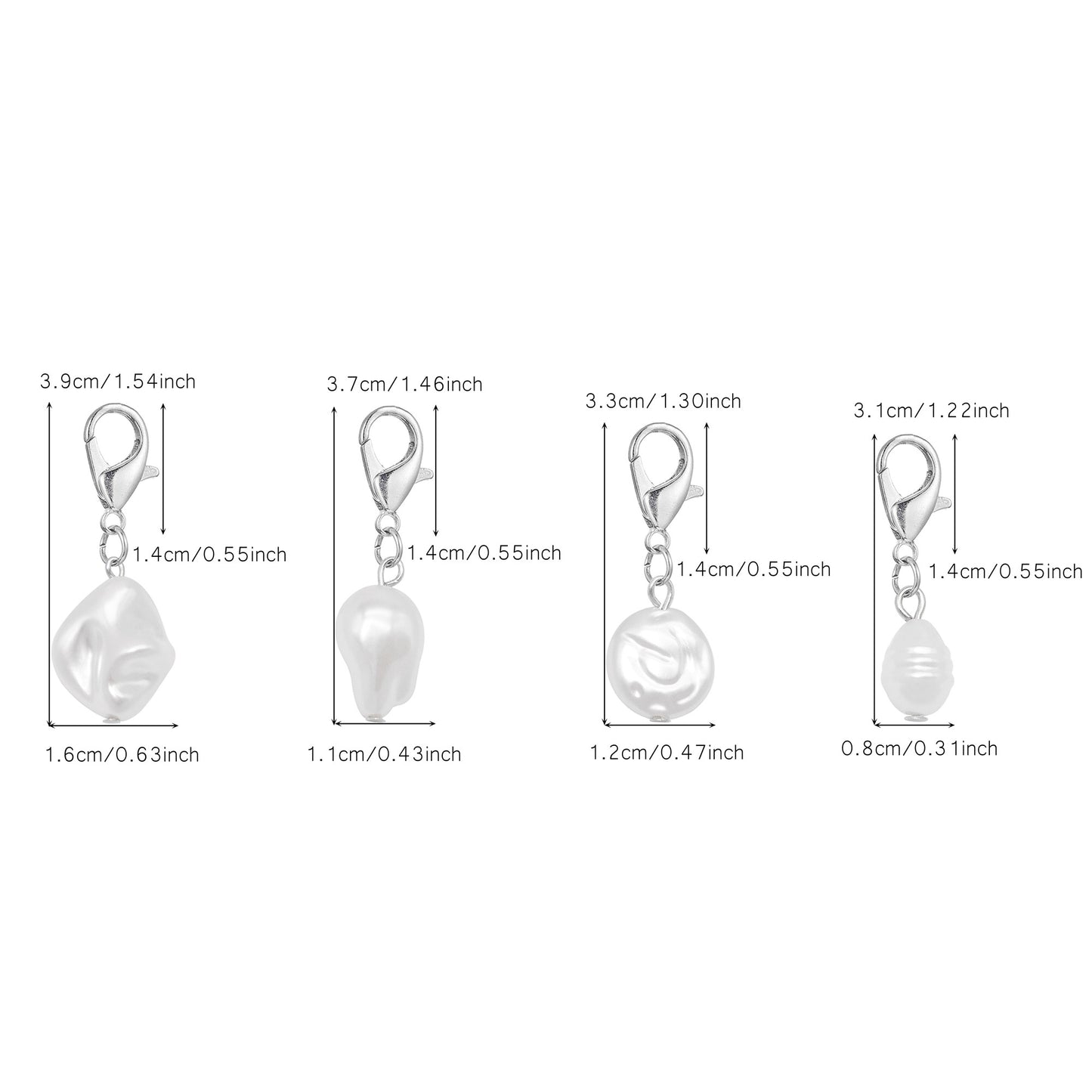 8pcs High-Gloss White Irregular Faux Pearl Pendants with Alloy Lobster Claw Clasp Plastic Shoe Charms Keychains Dangle Jewelry Making Accessories Bag Purse Clothes Decor