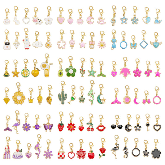 10pcs Handmade Alloy Enamel Flower Animal Fruit Heart Pendants with Lobster Clasp Cute Shoe Charms Jewelry Accessories Keychain Keyring Dangles Bags Purses Clothes Decor Hair Decoration