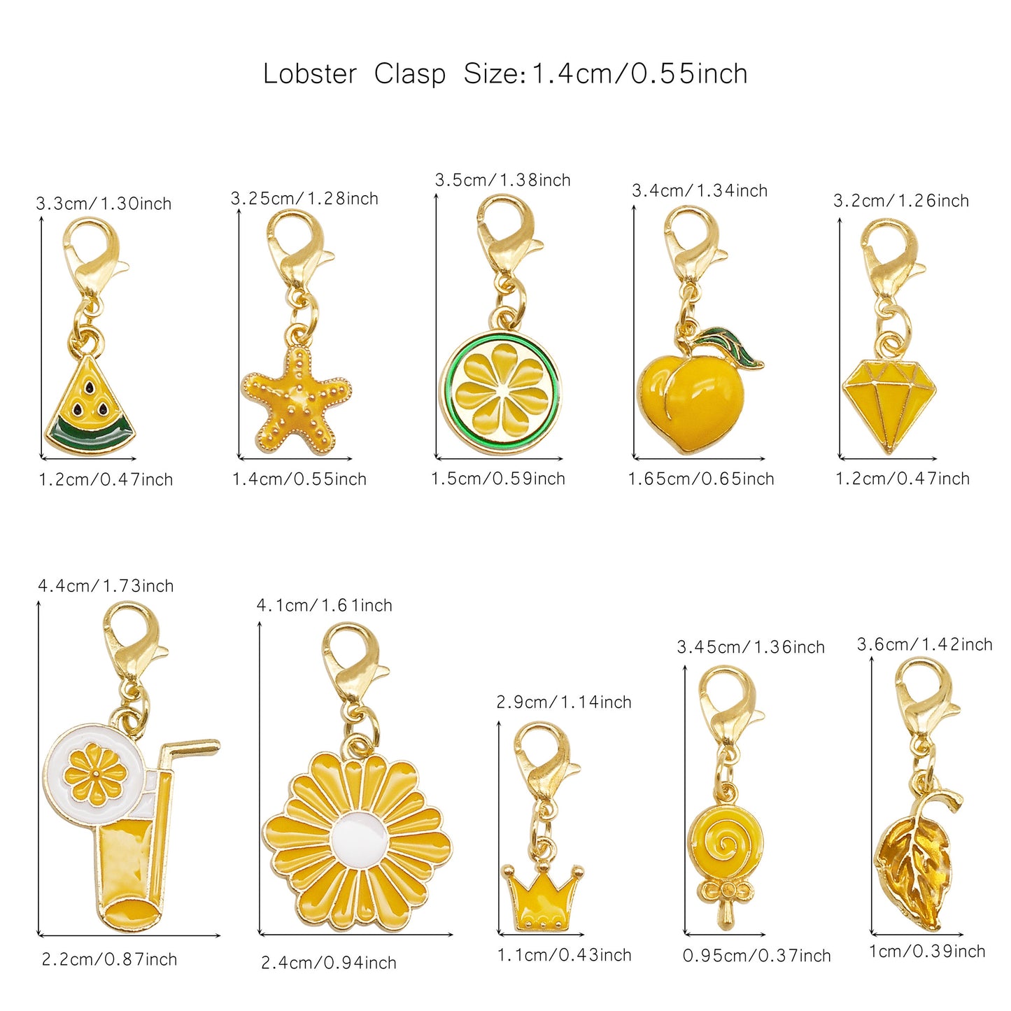 10pcs Handmade Alloy Enamel Flower Animal Fruit Heart Pendants with Lobster Clasp Cute Shoe Charms Jewelry Accessories Keychain Keyring Dangles Bags Purses Clothes Decor Hair Decoration
