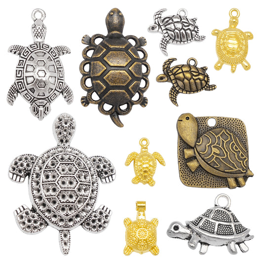 10 PCS Mixed Sea Turtles Charms Alloy Ocean Marine Life Pendants Multi-Color Craft Accessories for Jewelry Making Necklace Bracelet Earring Decor