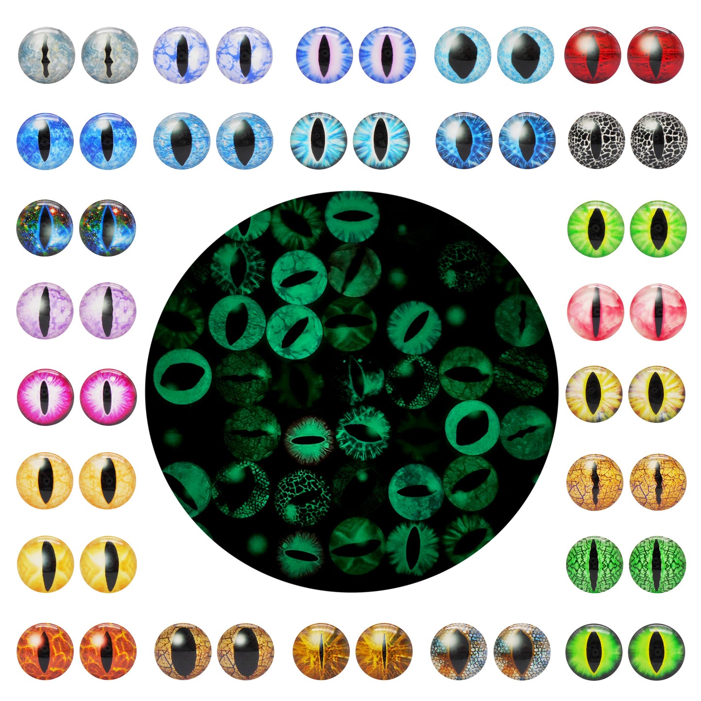 20Pcs 10 Pairs Luminous Dragon Eye Cat Eye 16mm 18mm 20mm Handmade Photo Glass Cabochons Dome Flat Back Animal Safety Eyes DIY Doll Toy Jewelry Making Accessories