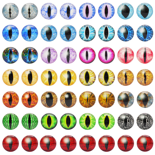 5 or 15 Pairs Glass Animal Eyes Glow in Dark Dragon Eye 12mm 25mm 30mm Flat Back Scrapbook Cabochons Vertical Pupil Luminous Cat Lizard Frog Eyes DIY Making Accessories