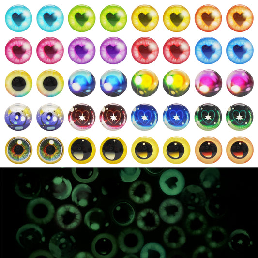 10 or 15 Pairs Heart & Round Pupil Animal Toy Eyes Luminous Glass Dragon Eyes Dome Scrapbook Cabochons DIY Making Accessories 12/16/18/20mm
