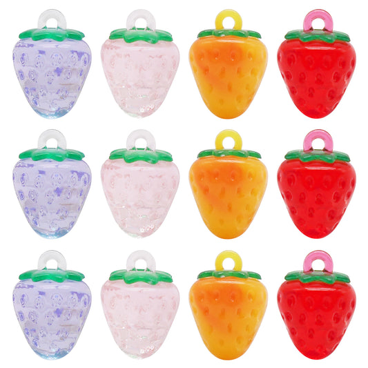 12PCS 18x13.5mm Resin Strawberry Charms 3D Fruit Pendants for Jewelry Making Accessories DIY Crafts Necklace Bracelet Earrings Decor
