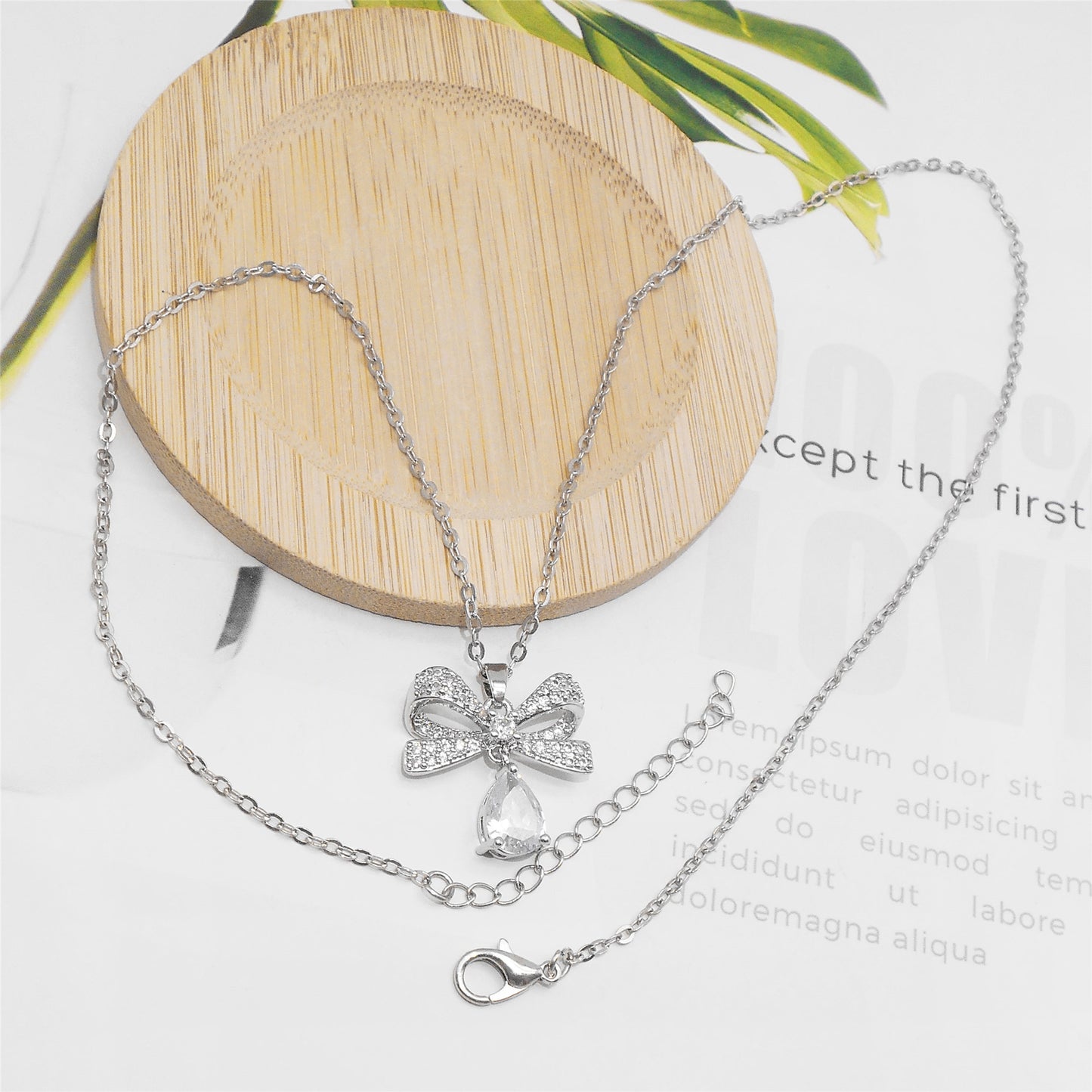 1 Piece 24x22m White Gold Bow Charms with Teardrop Crystal Dangle, Dazzling Full Rhinestone Bowknot Pendants Copper Accessories for Jewelry Making Necklace Bracelet Earrings Decor