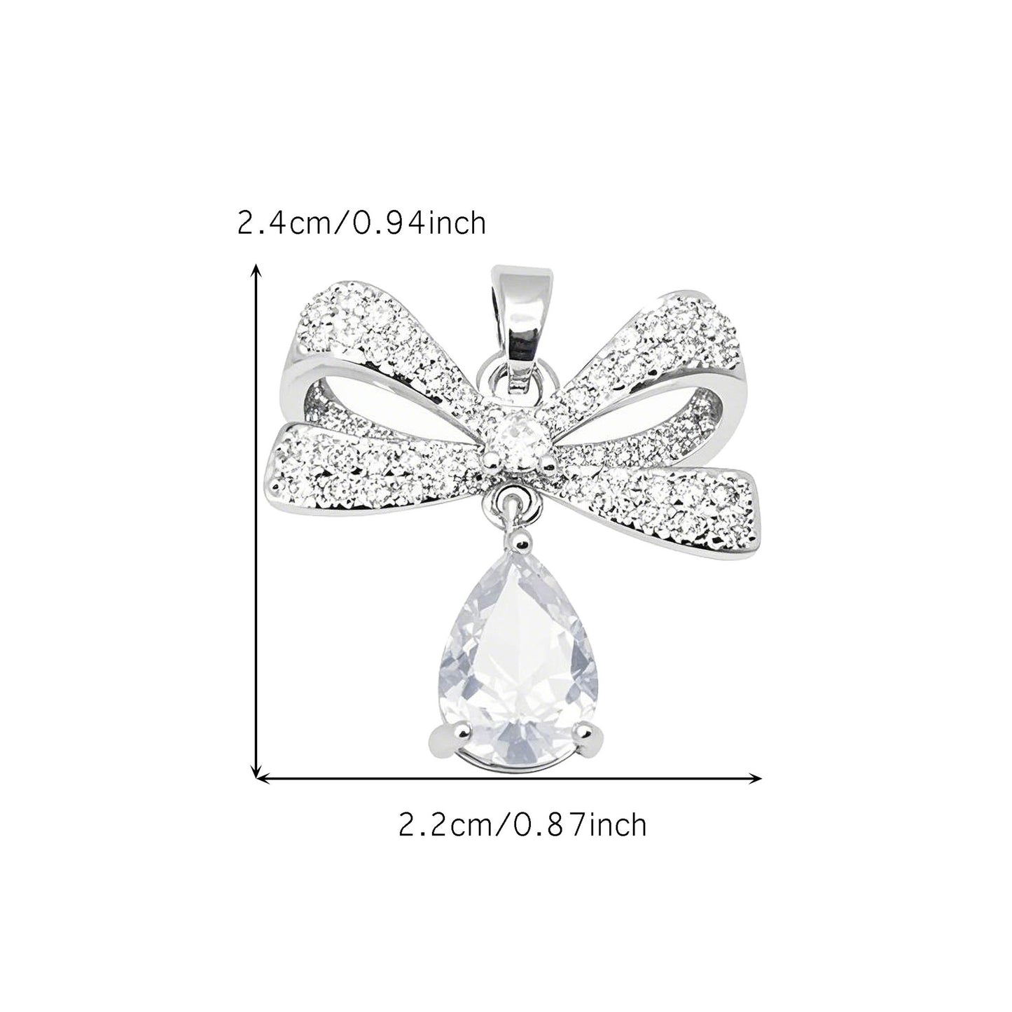 1 Piece 24x22m White Gold Bow Charms with Teardrop Crystal Dangle, Dazzling Full Rhinestone Bowknot Pendants Copper Accessories for Jewelry Making Necklace Bracelet Earrings Decor