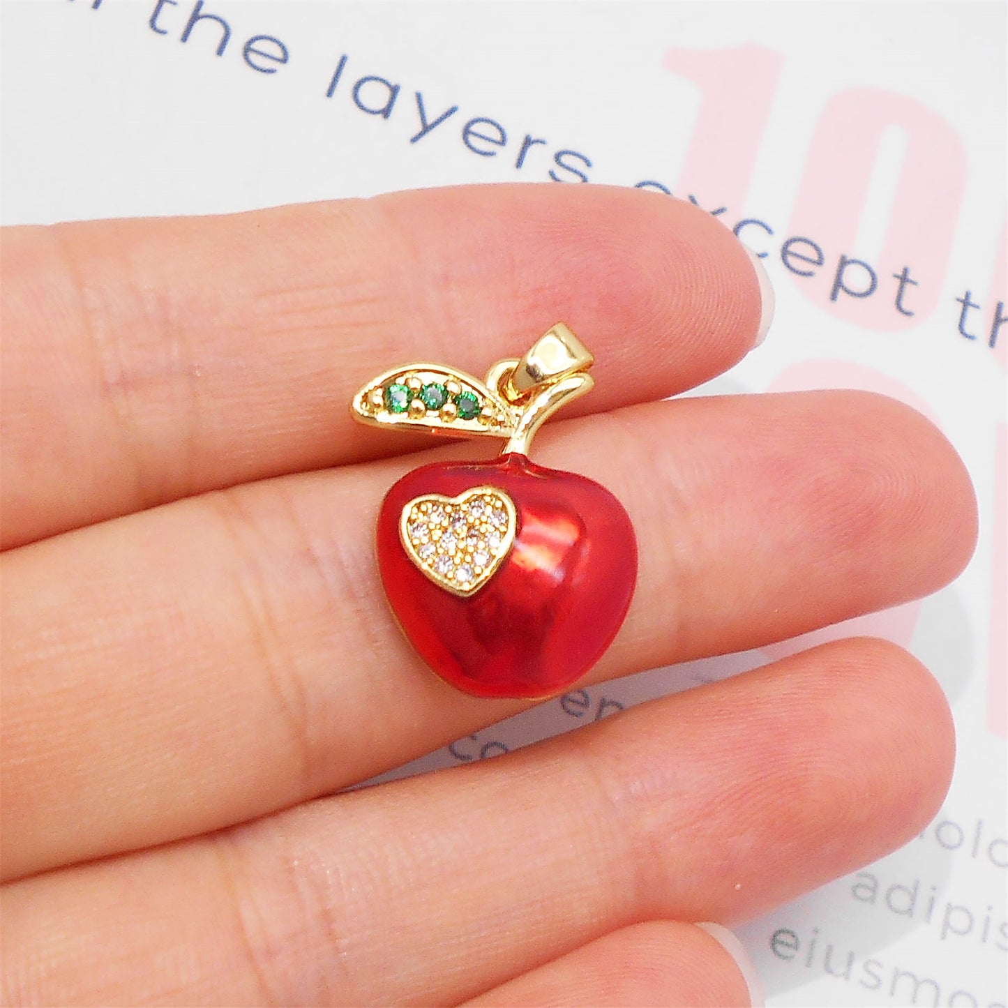 1 Piece 24x17mm Crystal Rhinestones Heart Embellished Enamel Apple Charms Copper Red Apple Fruit Pendant with Gold Leaf DIY Jewelry Making Accessories for Necklace Bracelet Earrings Decor