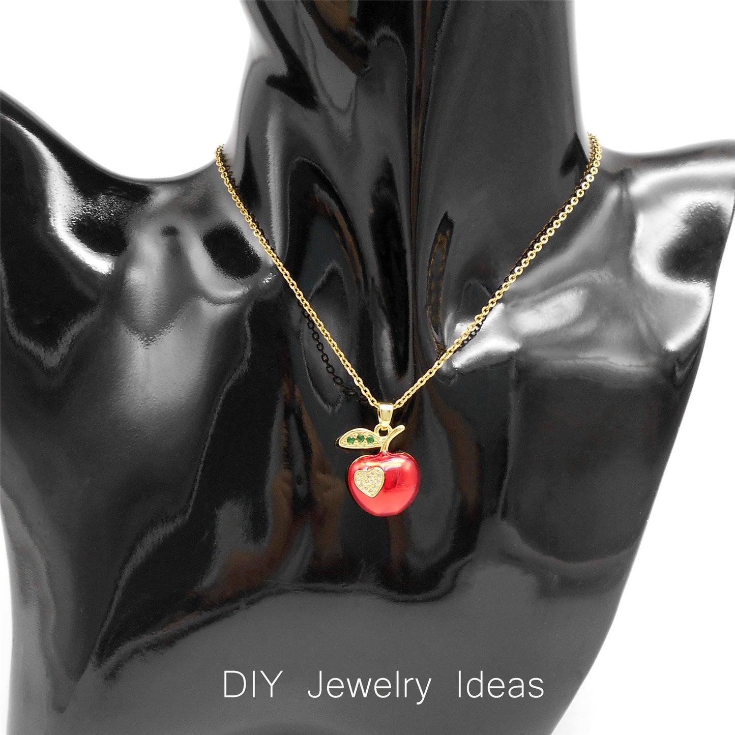 1 Piece 24x17mm Crystal Rhinestones Heart Embellished Enamel Apple Charms Copper Red Apple Fruit Pendant with Gold Leaf DIY Jewelry Making Accessories for Necklace Bracelet Earrings Decor