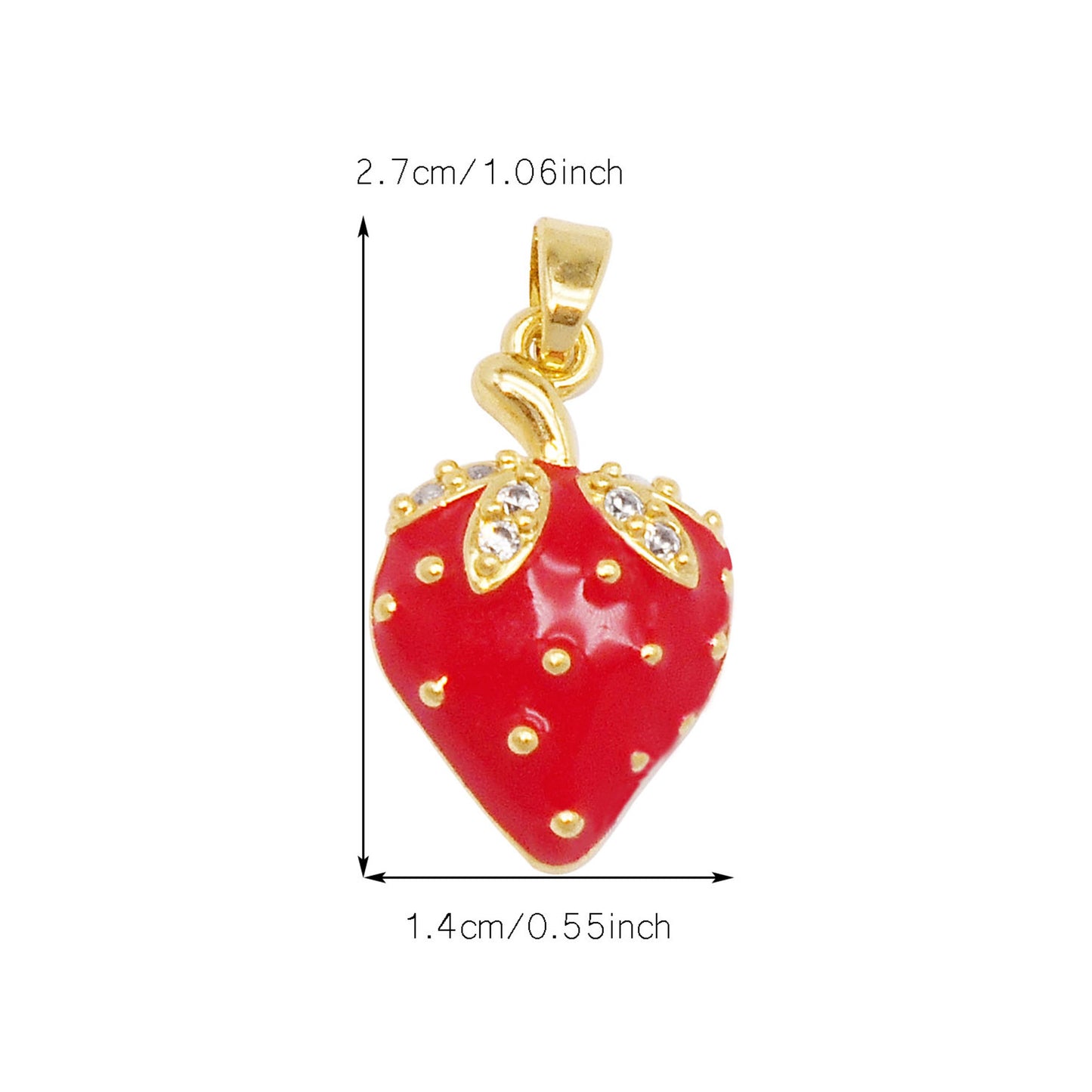 1 Piece 27x14mm Enamel Red Strawberry Charms Crystal Rhinestones Leaf Fruit Pendants Copper for Jewelry Making Accessories Crafts Keychain Decor