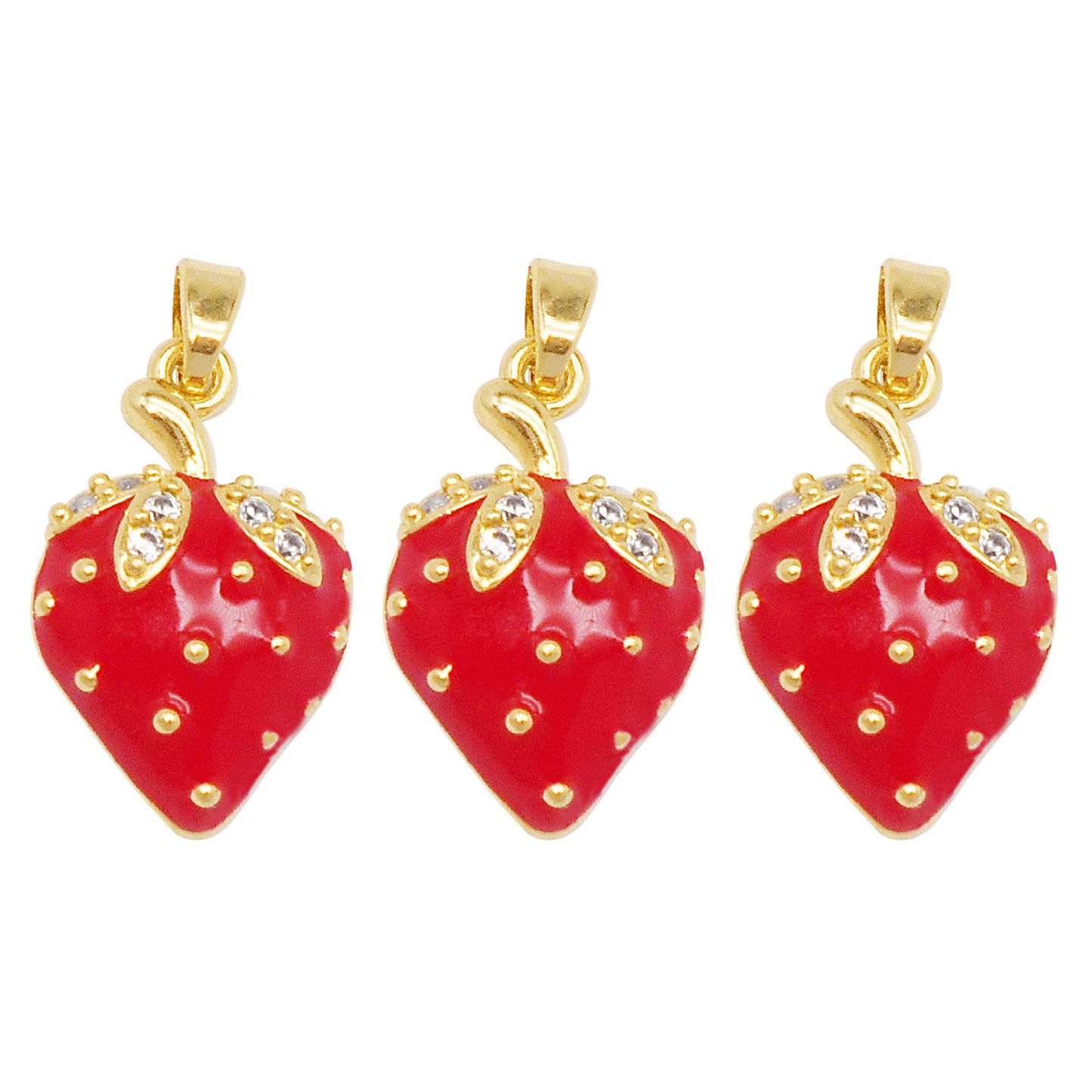 1 Piece 27x14mm Enamel Red Strawberry Charms Crystal Rhinestones Leaf Fruit Pendants Copper for Jewelry Making Accessories Crafts Keychain Decor