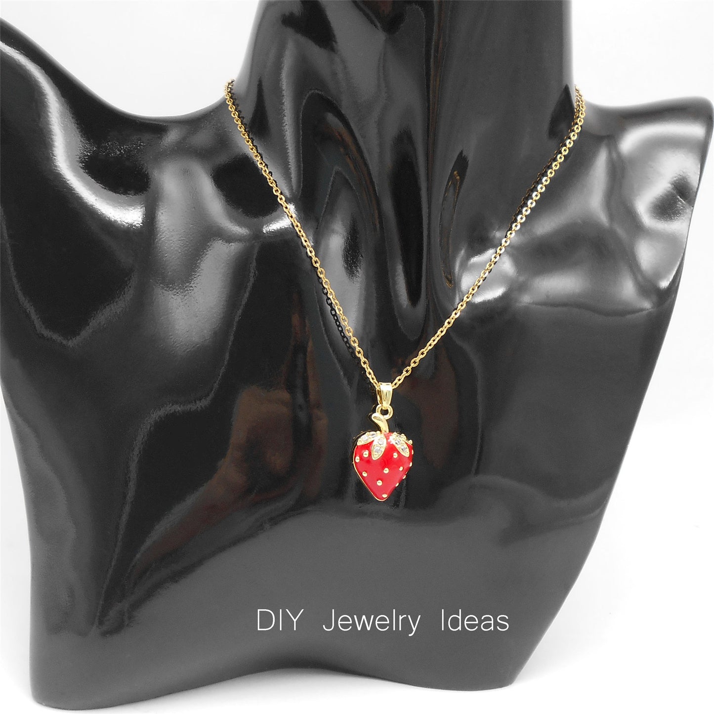 1 Piece 27x14mm Enamel Red Strawberry Charms Crystal Rhinestones Leaf Fruit Pendants Copper for Jewelry Making Accessories Crafts Keychain Decor