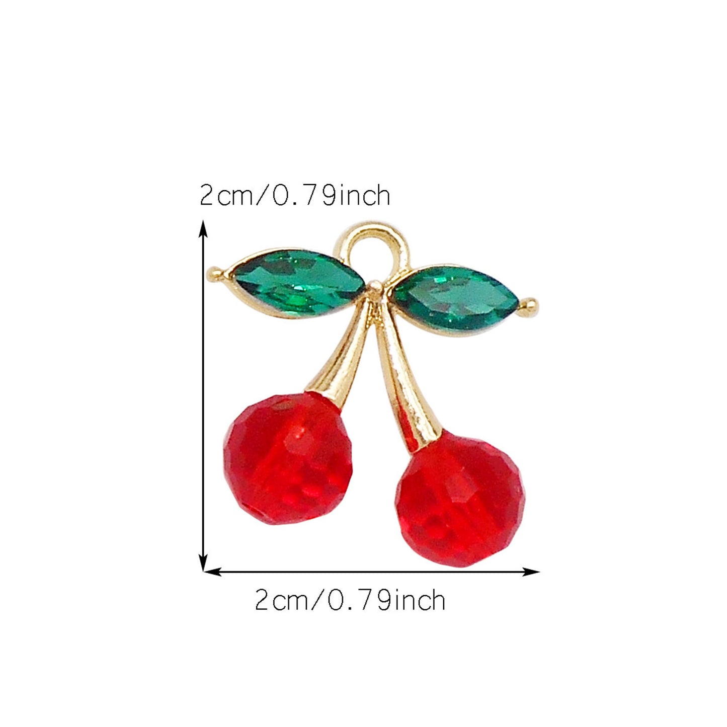 1 Piece 20x20mm Copper 3D Cherry Charms Red Glass Bead & Green Crystal Leaf Cherry Pendants for Necklace Bracelet Earrings Making Accessories DIY Crafts Decor