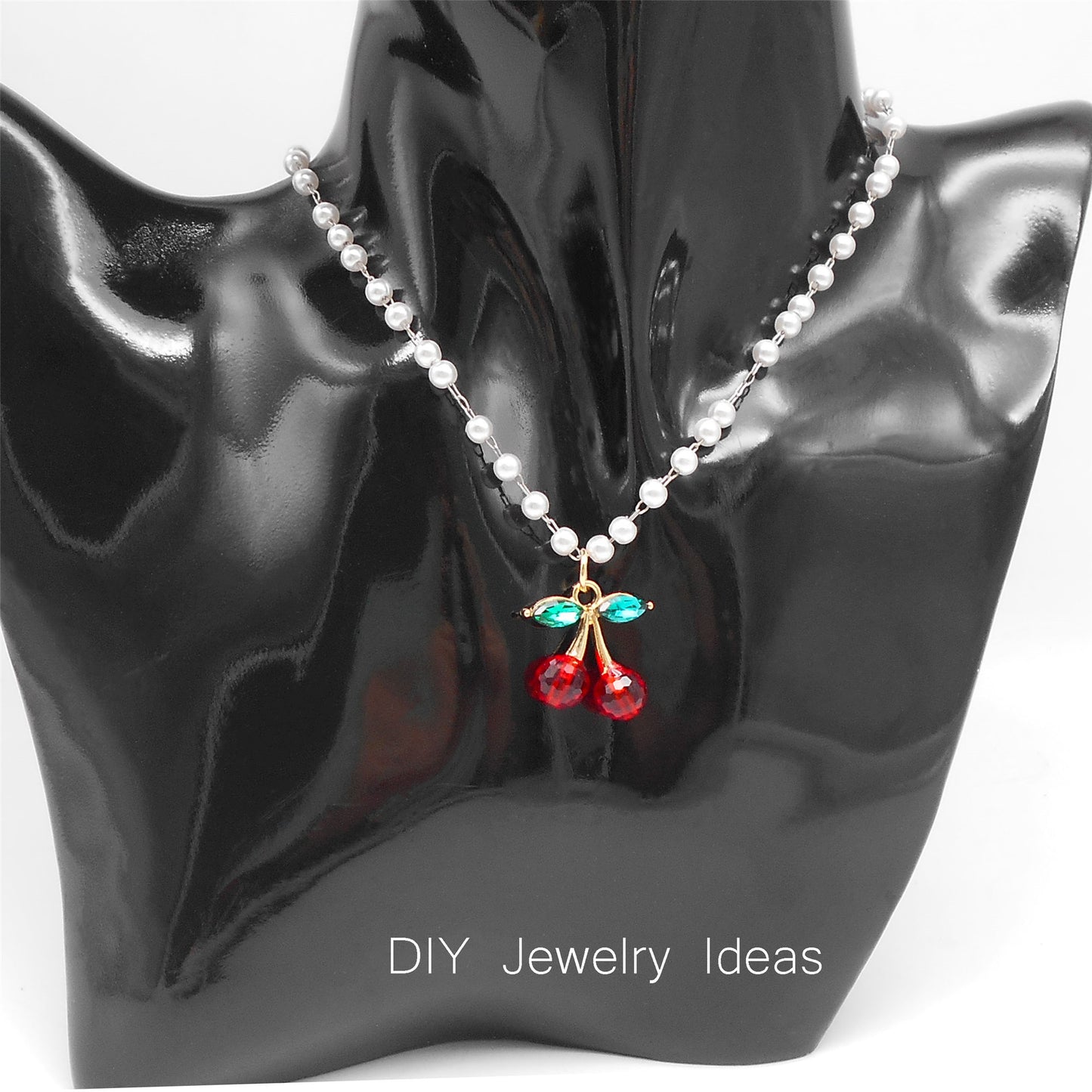 1 Piece 20x20mm Copper 3D Cherry Charms Red Glass Bead & Green Crystal Leaf Cherry Pendants for Necklace Bracelet Earrings Making Accessories DIY Crafts Decor