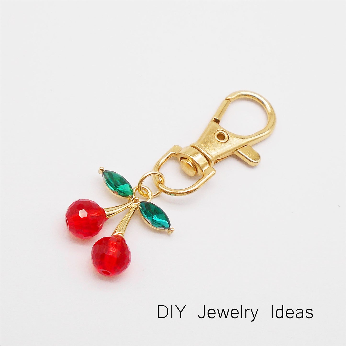 1 Piece 20x20mm Copper 3D Cherry Charms Red Glass Bead & Green Crystal Leaf Cherry Pendants for Necklace Bracelet Earrings Making Accessories DIY Crafts Decor