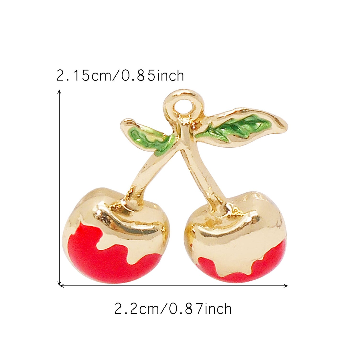 2PCS 21.5x22mm Red & White Enamel Cherry Charms Gold-Toned Alloy 3D Fruit Cherry Pendants Jewelry Making Accessories for Necklace Bracelet Earrings Decor, DIY Crafts Supplies
