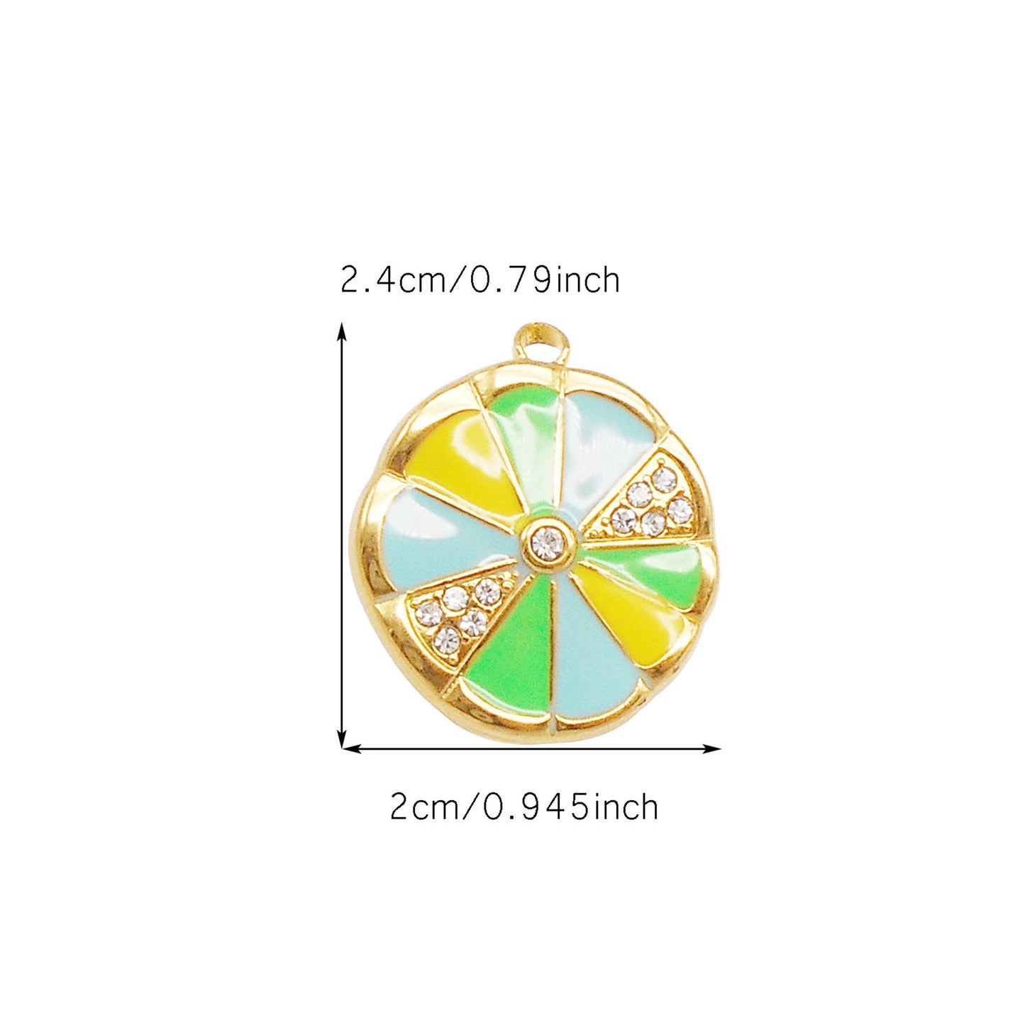 1 Piece 24x20mm Gold Bezel Frame Lemon Slice Charms Crystal Rhinestone Embellished Enamel Citrus Pendants Stainless Steel Accessories for Jewelry Making DIY Crafts Decor