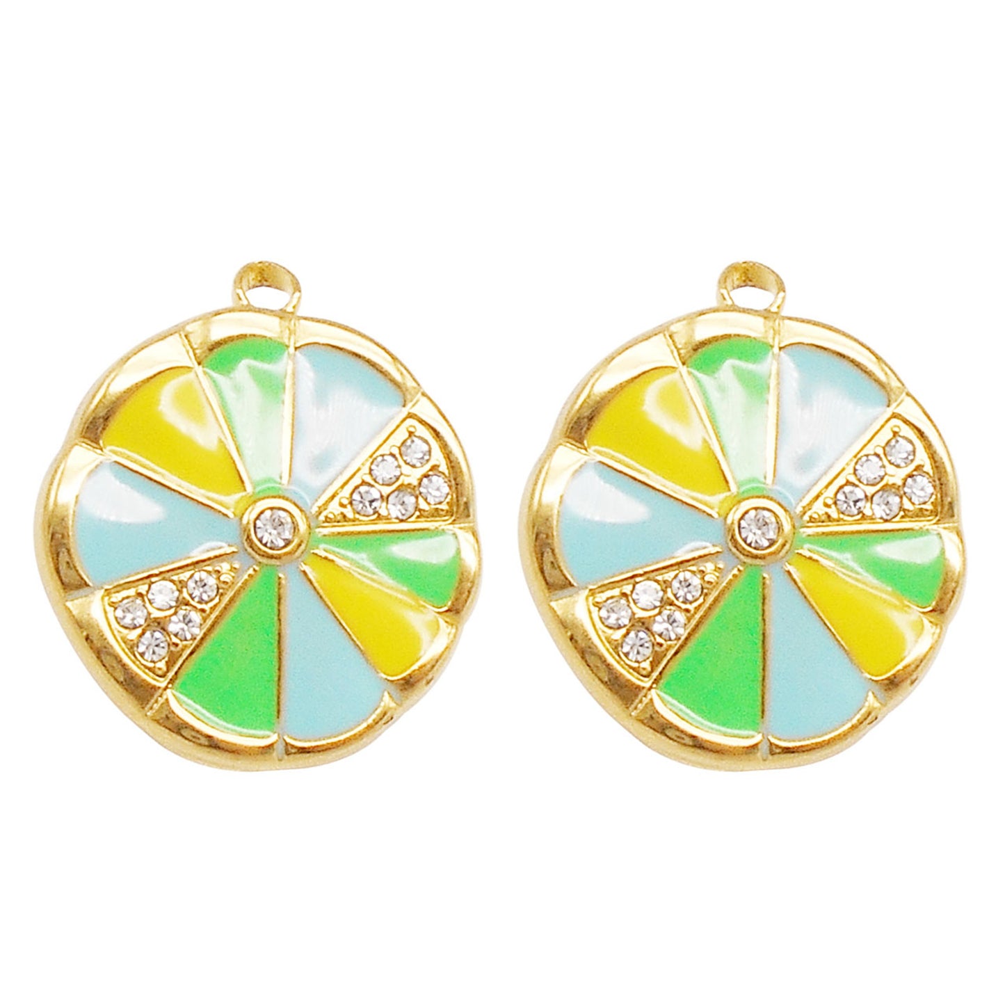 1 Piece 24x20mm Gold Bezel Frame Lemon Slice Charms Crystal Rhinestone Embellished Enamel Citrus Pendants Stainless Steel Accessories for Jewelry Making DIY Crafts Decor