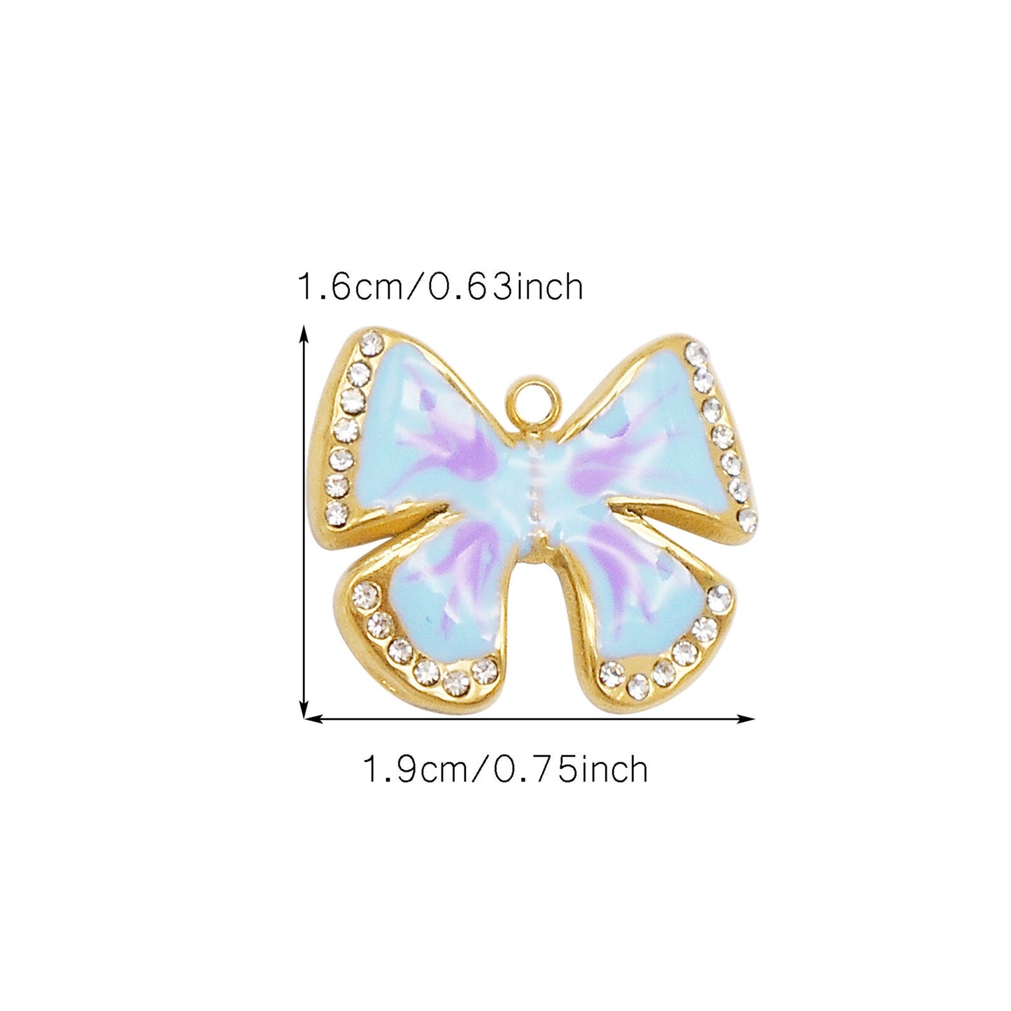 1 Piece 16x19mm Gold-Toned Stainless Steel Bow Charms Crystal Rhinestone Bezel Enamel Bowknot Pendant for DIY Jewelry Making Accessories Crafts Keychain Decor