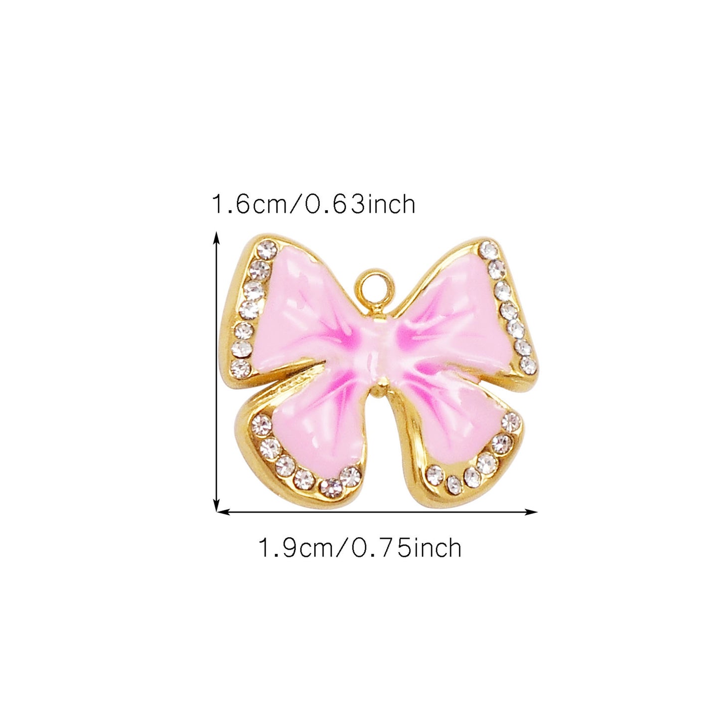 1 Piece 16x19mm Gold-Toned Stainless Steel Bow Charms Crystal Rhinestone Bezel Enamel Bowknot Pendant for DIY Jewelry Making Accessories Crafts Keychain Decor