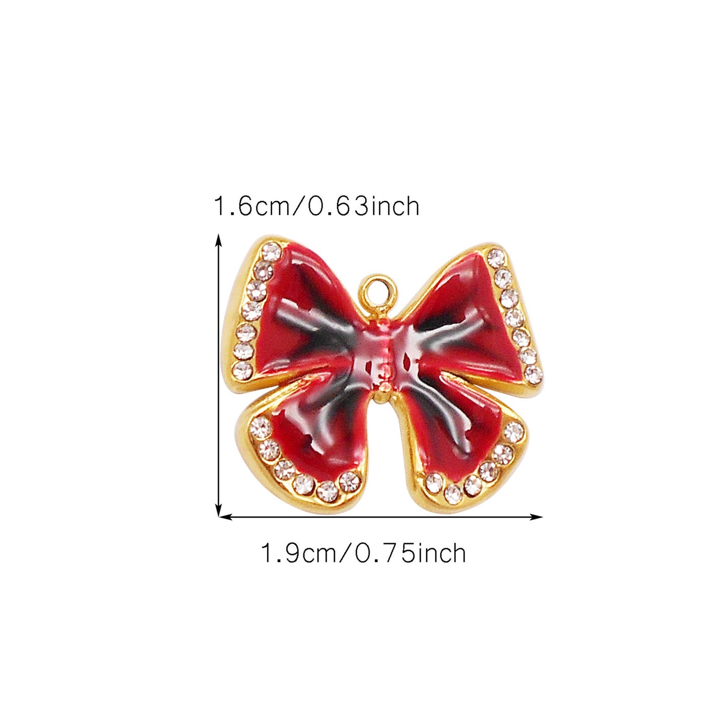 1 Piece 16x19mm Gold-Toned Stainless Steel Bow Charms Crystal Rhinestone Bezel Enamel Bowknot Pendant for DIY Jewelry Making Accessories Crafts Keychain Decor