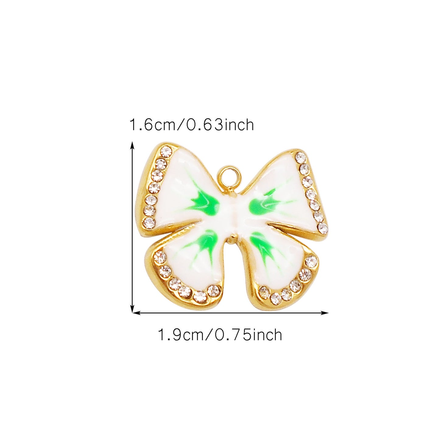 1 Piece 16x19mm Gold-Toned Stainless Steel Bow Charms Crystal Rhinestone Bezel Enamel Bowknot Pendant for DIY Jewelry Making Accessories Crafts Keychain Decor