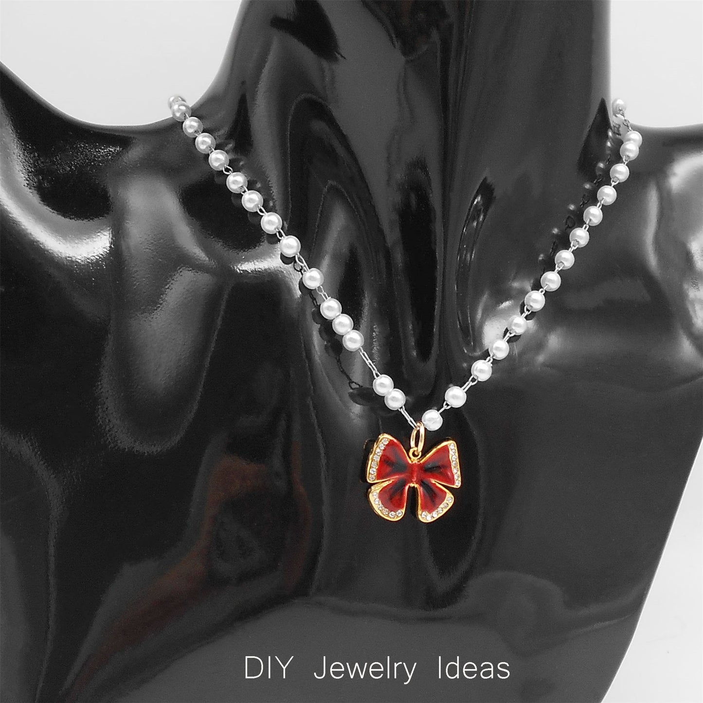 1 Piece 16x19mm Gold-Toned Stainless Steel Bow Charms Crystal Rhinestone Bezel Enamel Bowknot Pendant for DIY Jewelry Making Accessories Crafts Keychain Decor